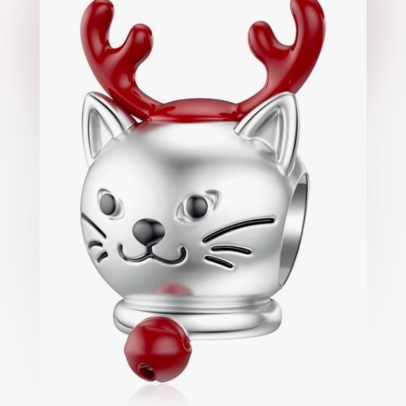 Christmas Cat charm for Pandora bracelet slide charm sterling silver - Picture 3 of 4